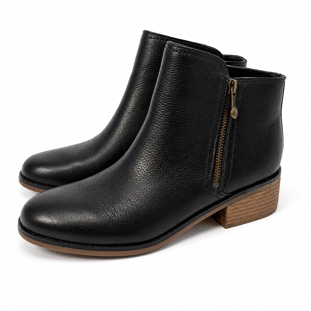 Sperry Syren Gulf Black Leather Ankle Boots STS88972 Womens 8 Wood Block Heel